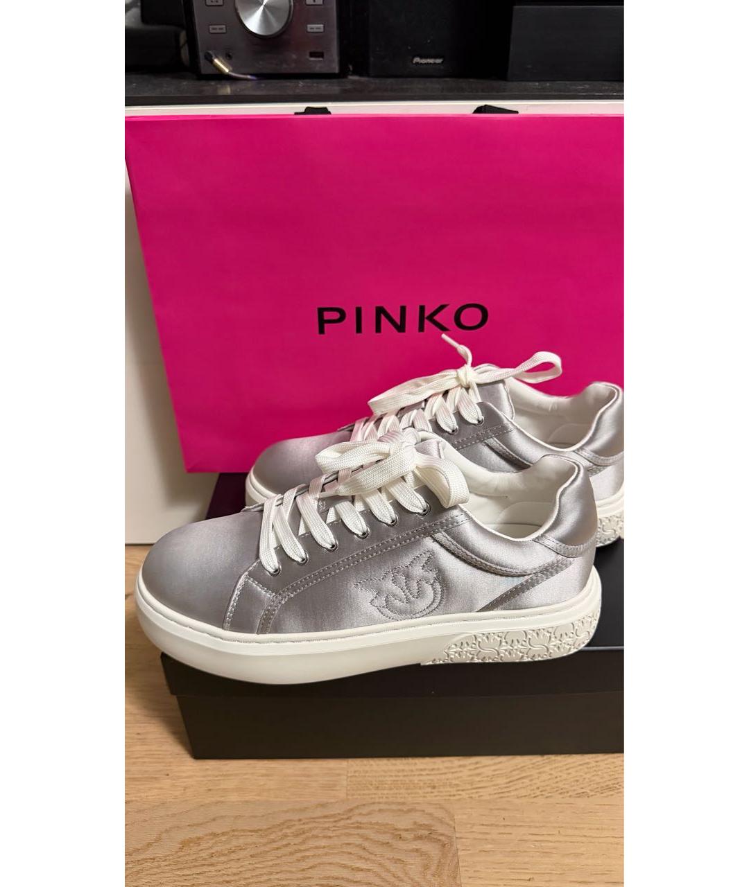 PINKO Серебряные текстильные кроссовки, фото 5