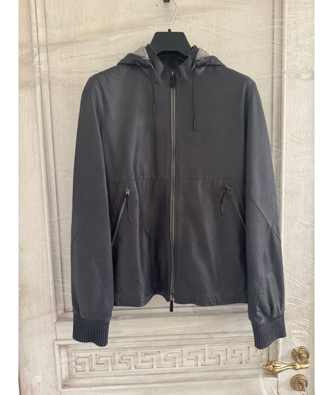 ZEGNA Антрацитовая кожаная куртка, фото 9