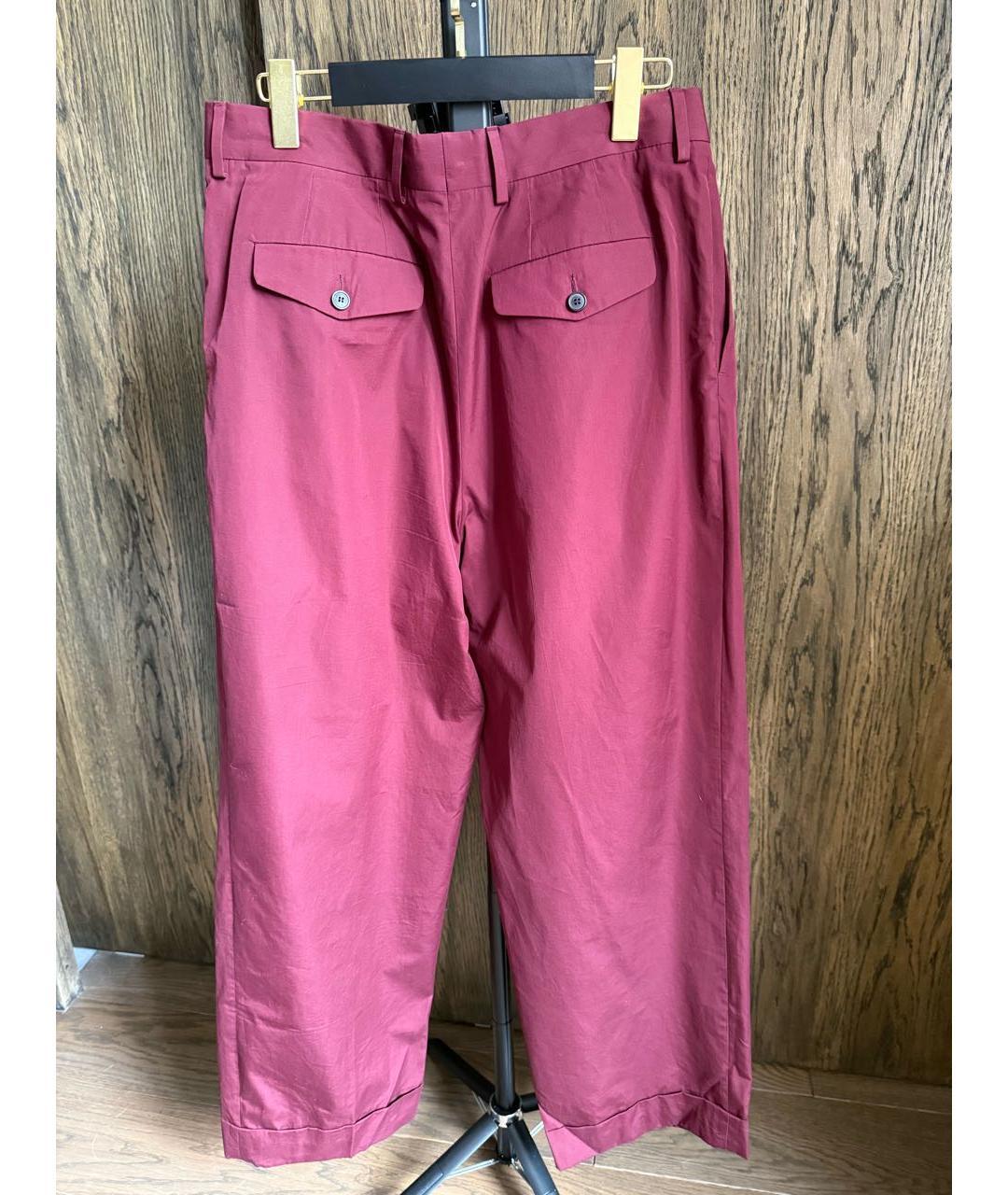 DRIES VAN NOTEN Бордовые хлопковые брюки широкие, фото 2