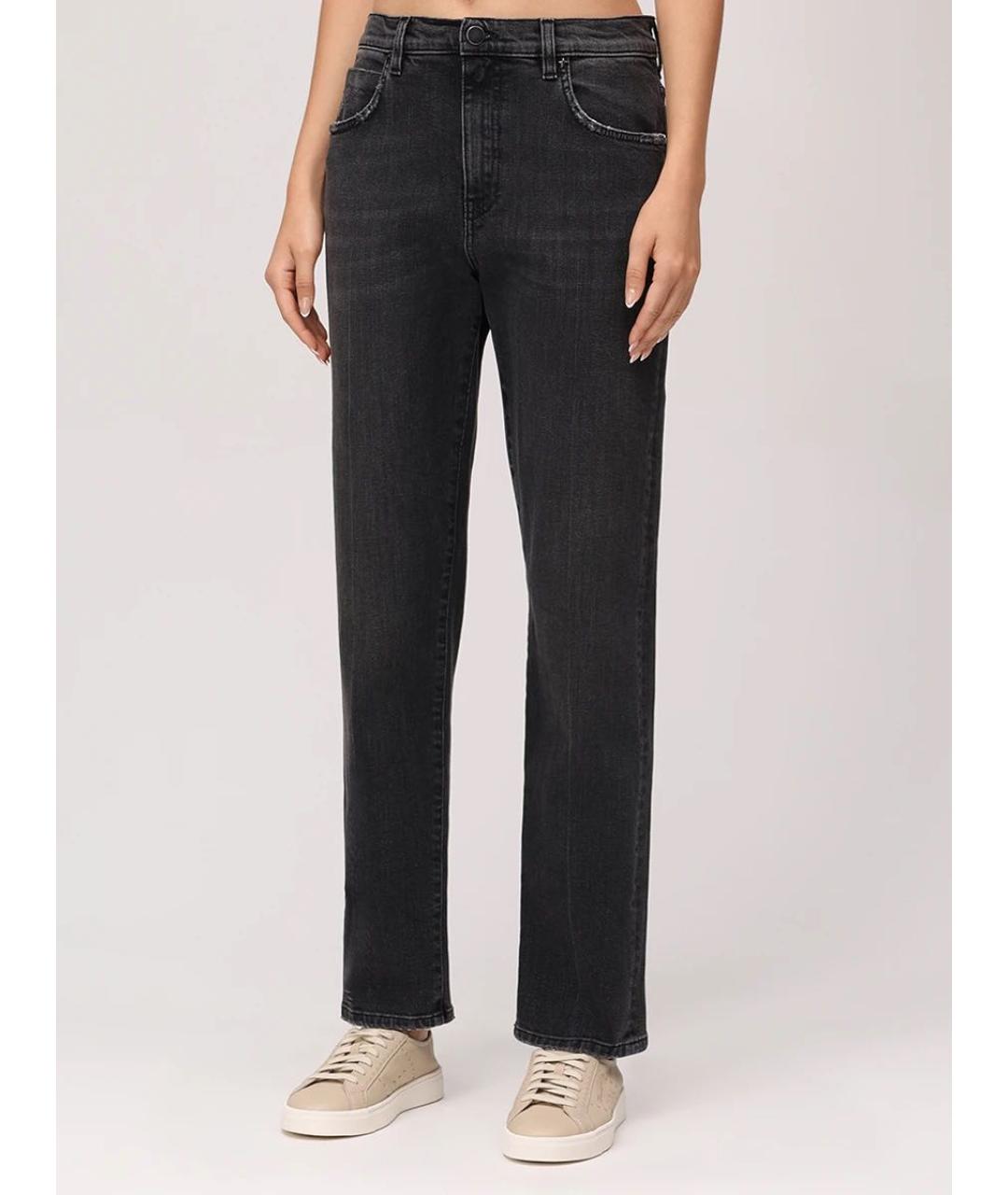 LORENA ANTONIAZZI Антрацитовые хлопко-эластановые прямые джинсы, фото 3