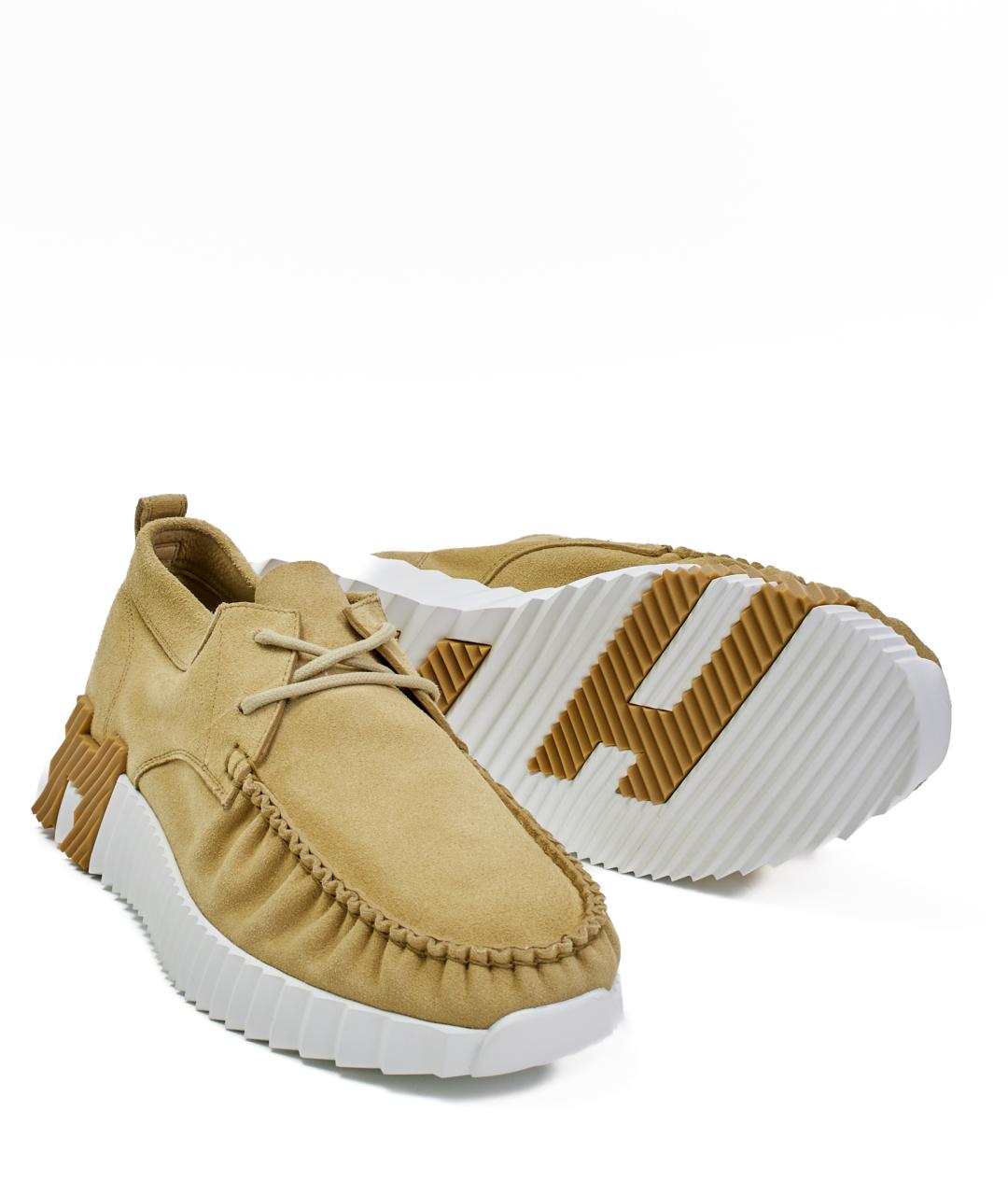 HERMES Бежевые замшевые кроссовки, фото 6