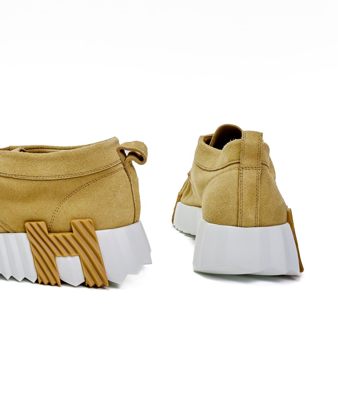 HERMES Бежевые замшевые кроссовки, фото 3