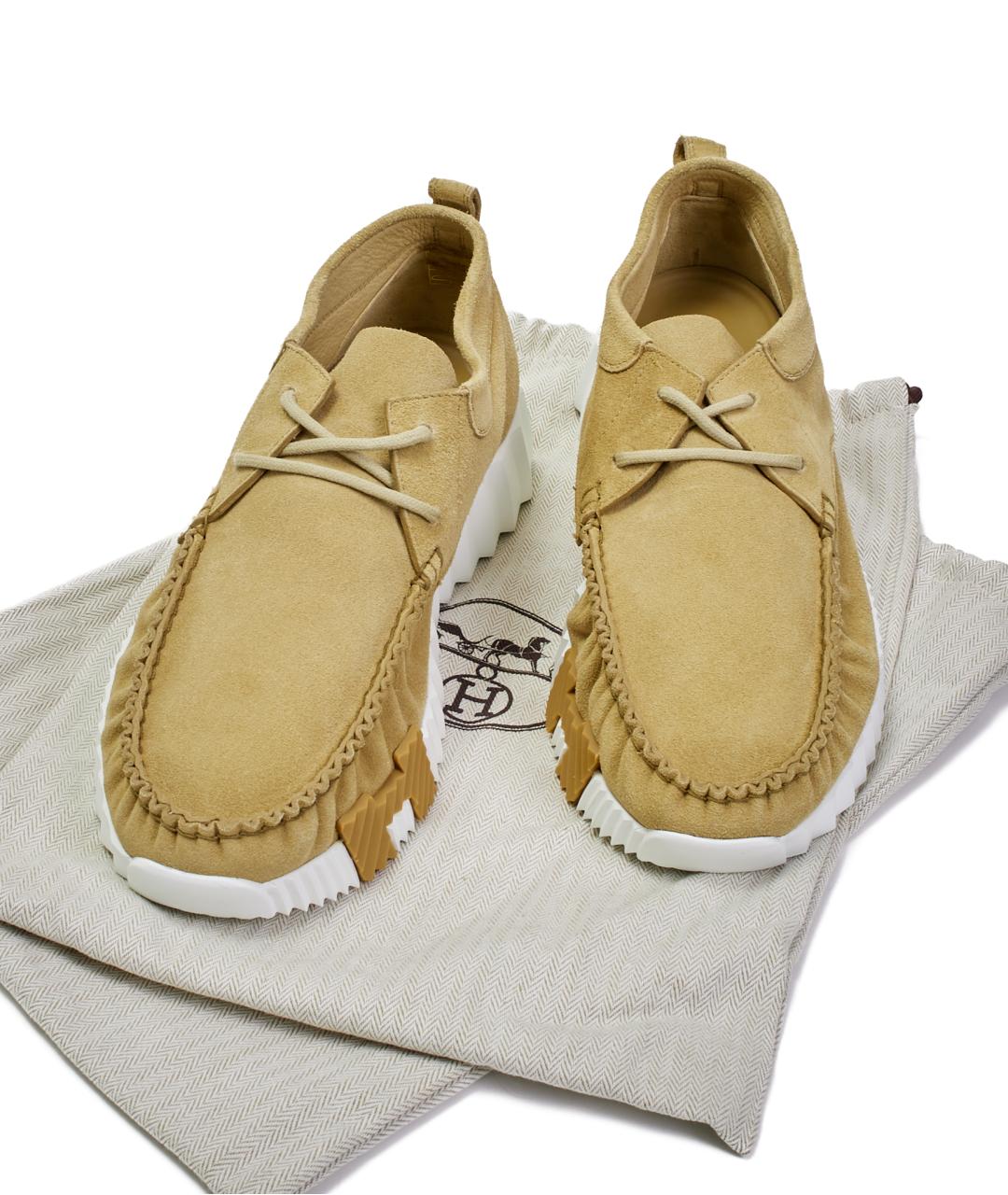 HERMES Бежевые замшевые кроссовки, фото 8