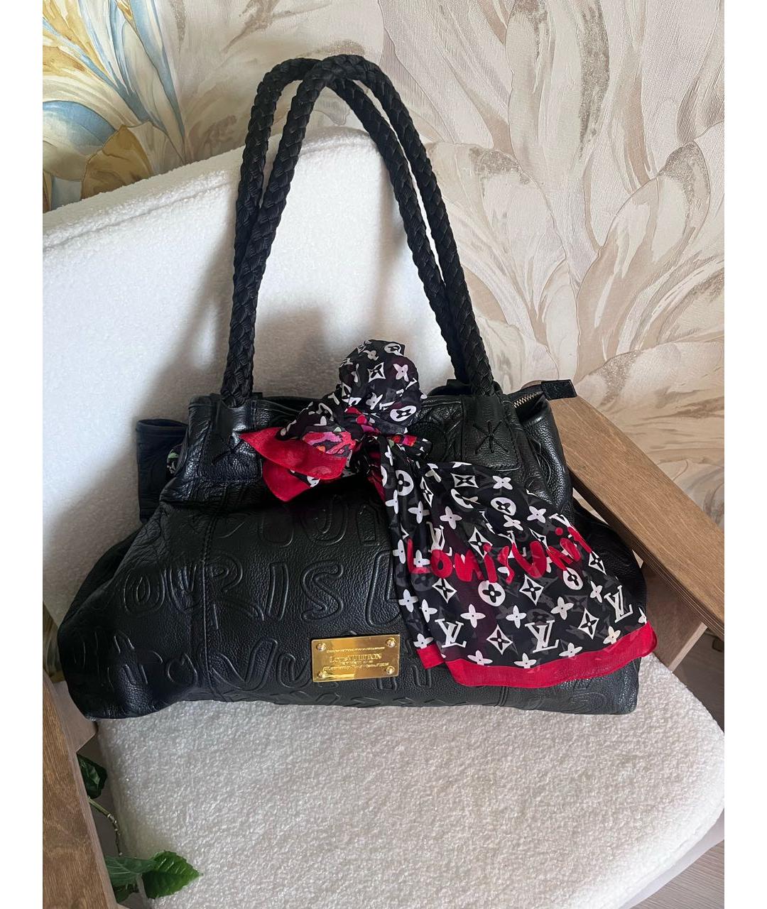 LOUIS VUITTON Черная кожаная сумка тоут, фото 8