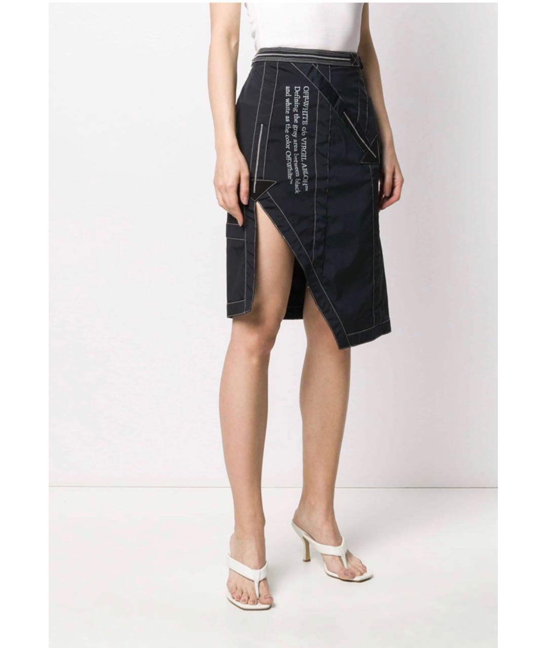 OFF-WHITE Черная полиамидовая юбка миди, фото 8