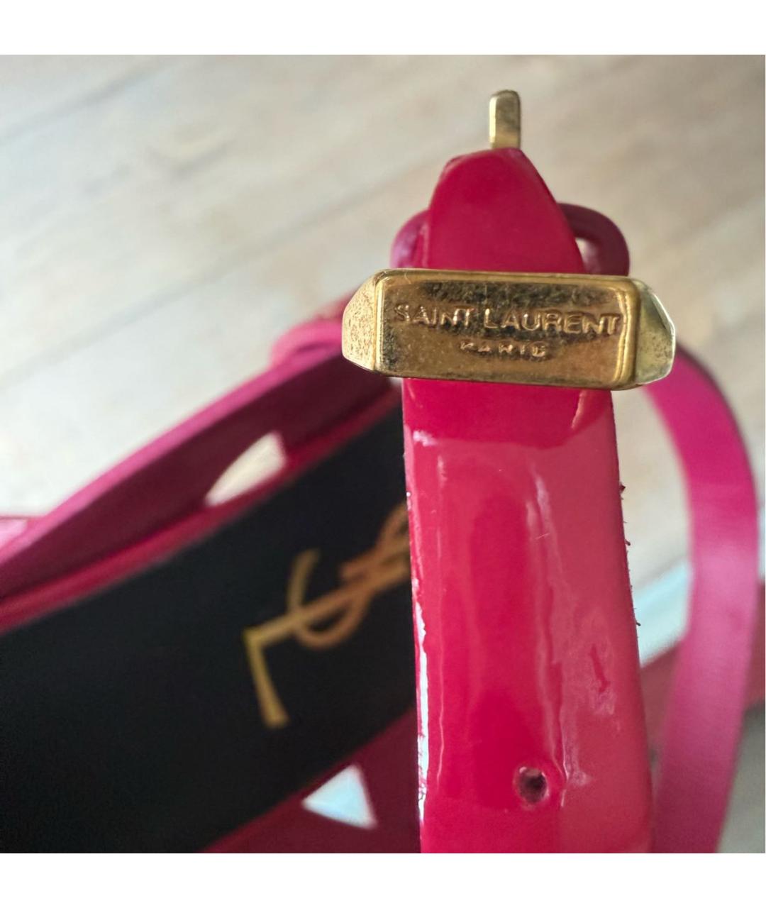 SAINT LAURENT Фуксия босоножки из лакированной кожи, фото 4