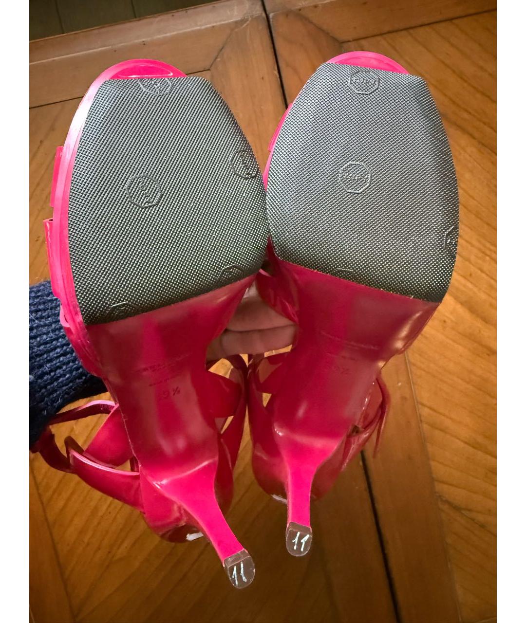 SAINT LAURENT Фуксия босоножки из лакированной кожи, фото 3