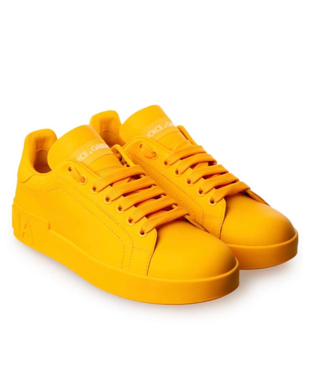 DOLCE&GABBANA Оранжевое кожаные кеды, фото 2