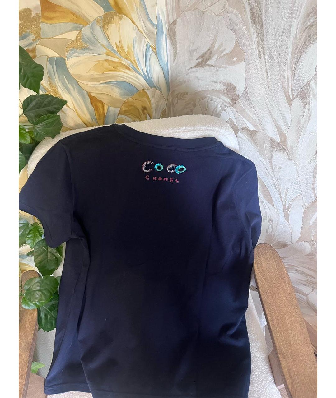 CHANEL Темно-синяя хлопковая футболка, фото 2