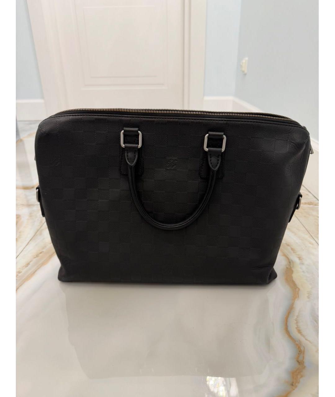 LOUIS VUITTON Черный кожаный портфель, фото 8