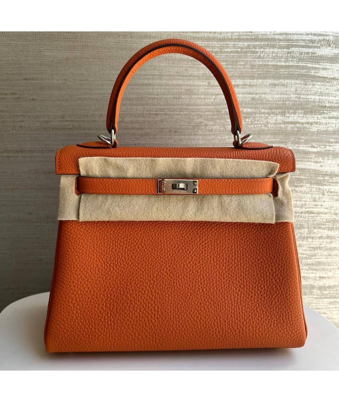 HERMES Оранжевая кожаная сумка с короткими ручками, фото 3