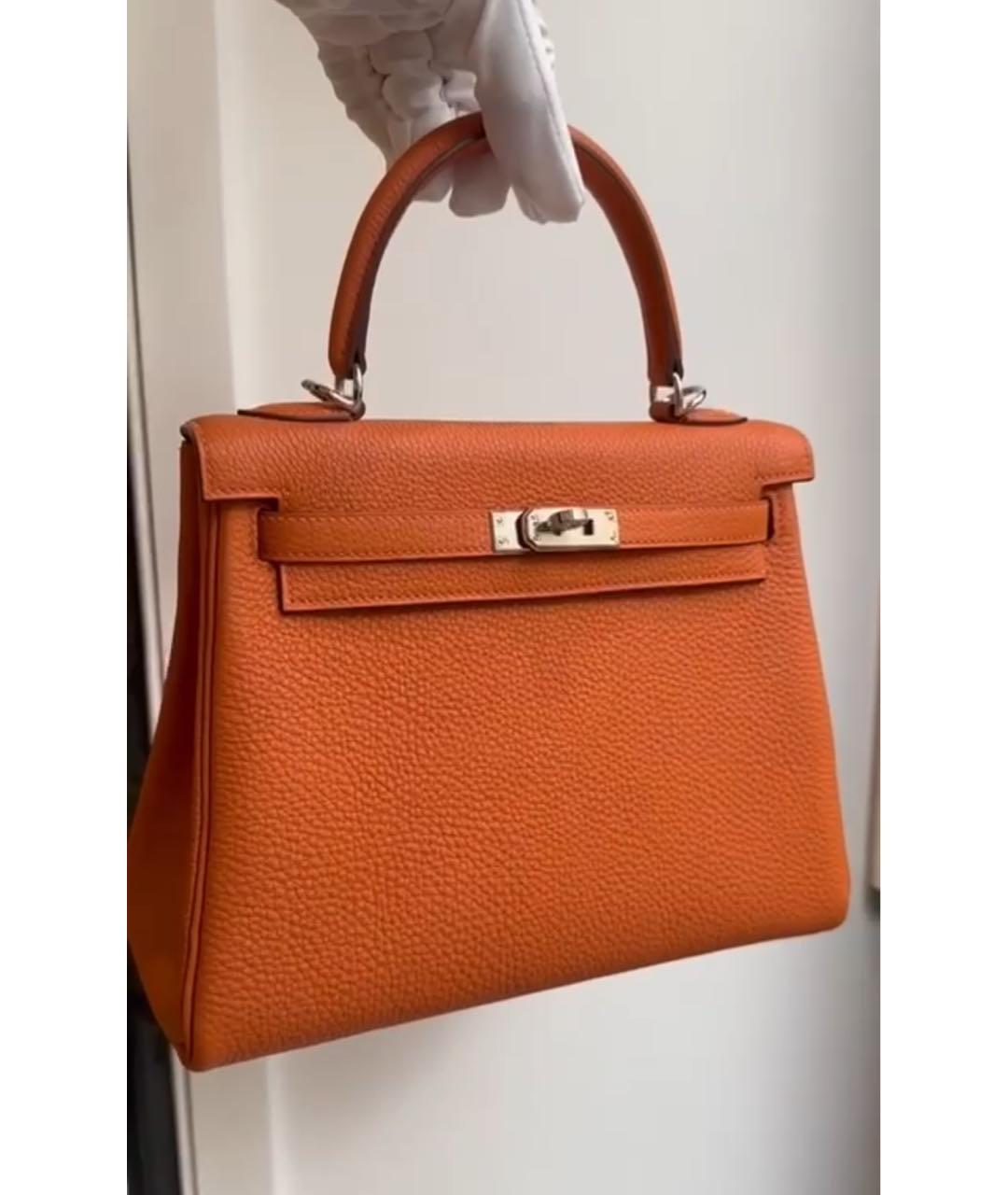 HERMES Оранжевая кожаная сумка с короткими ручками, фото 2