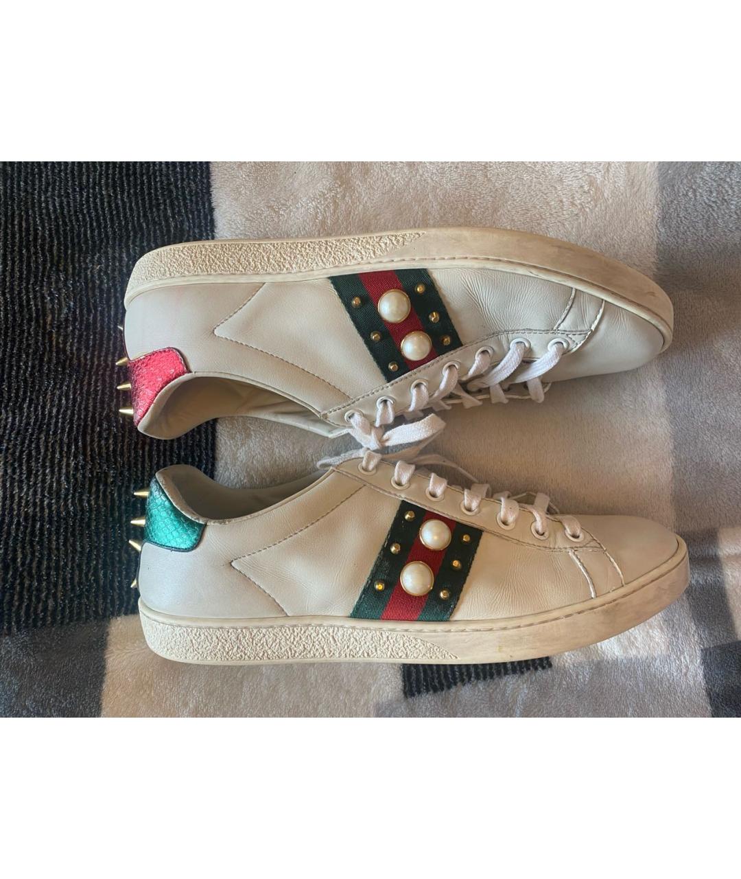 GUCCI Белые кожаные кроссовки, фото 9