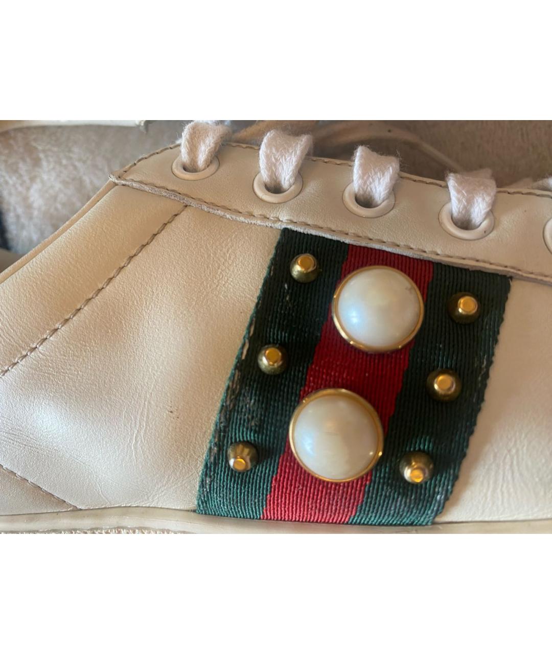 GUCCI Белые кожаные кроссовки, фото 6