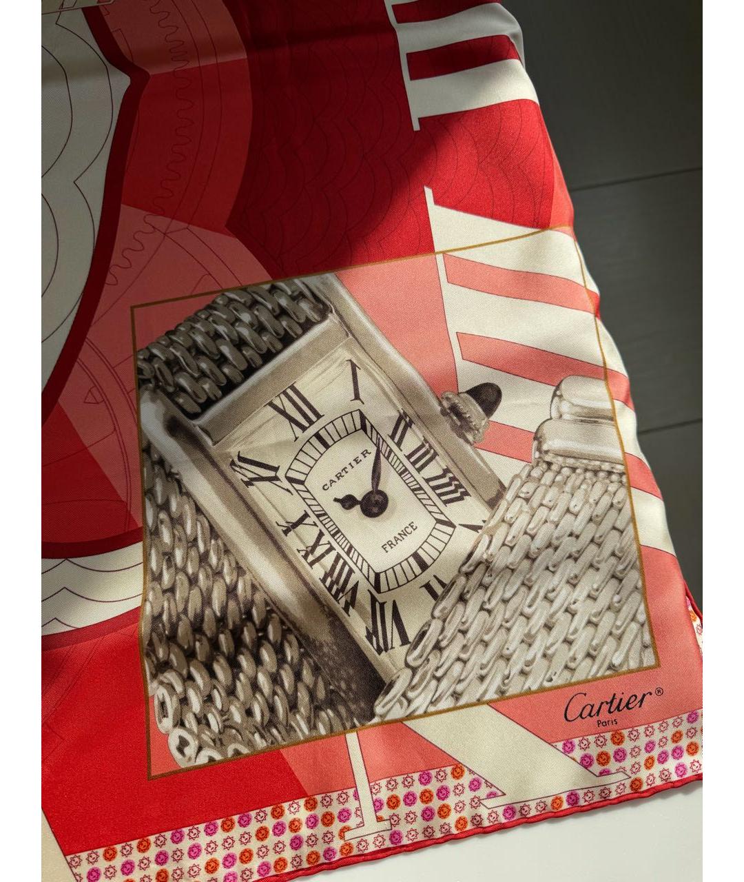 CARTIER Красный шелковый платок, фото 2