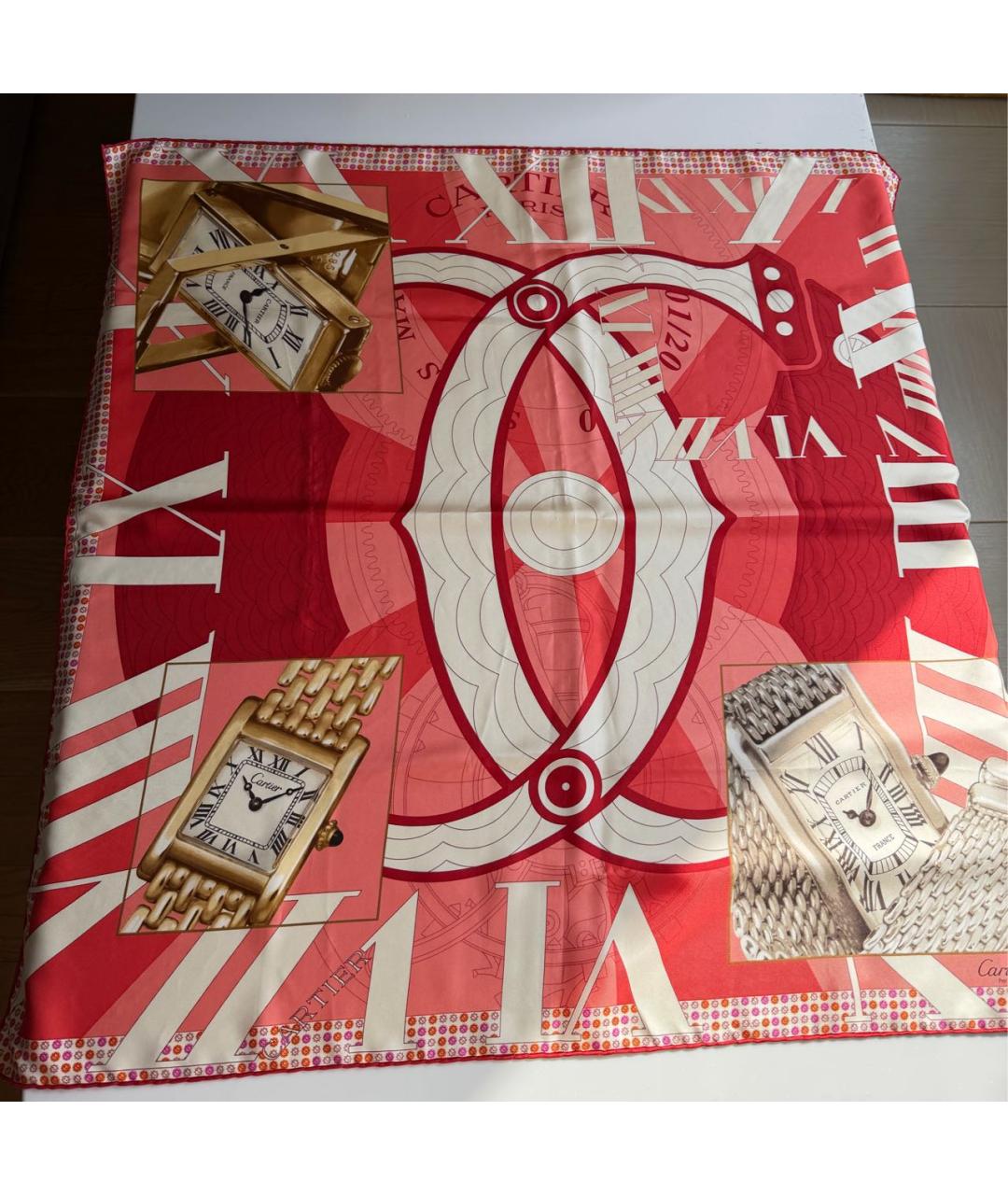 CARTIER Красный шелковый платок, фото 8