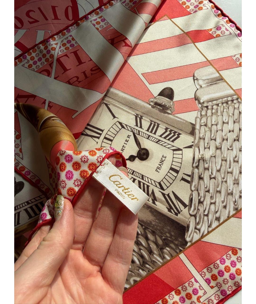 CARTIER Красный шелковый платок, фото 3