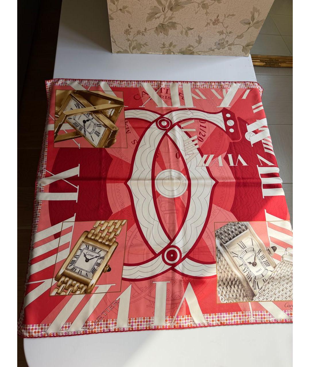 CARTIER Красный шелковый платок, фото 7