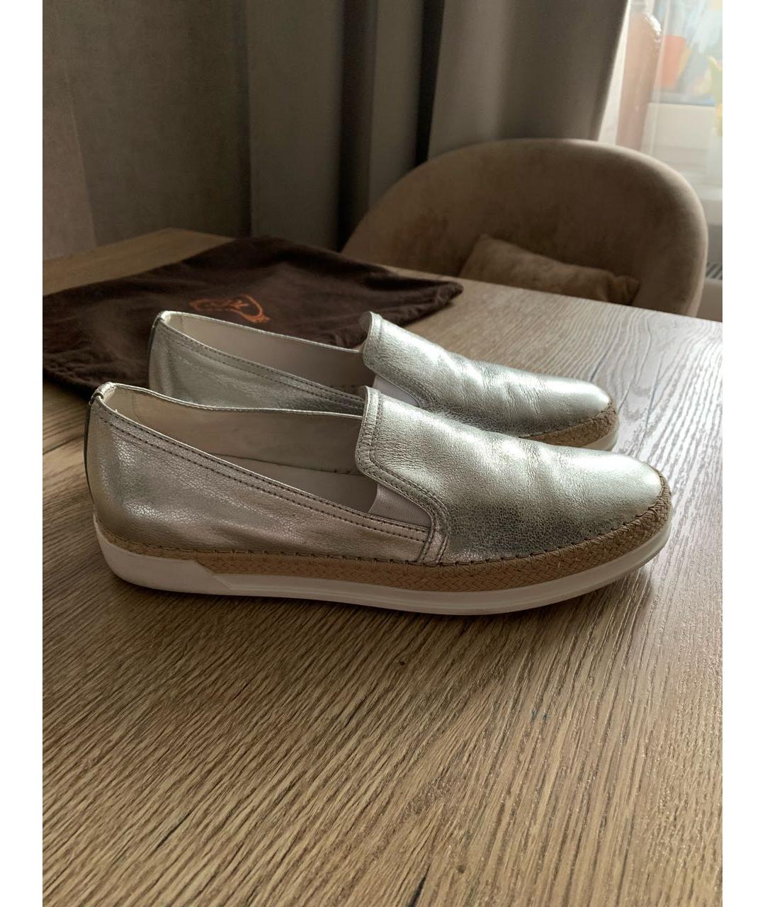 TOD'S Серебряные кожаные слипоны, фото 9