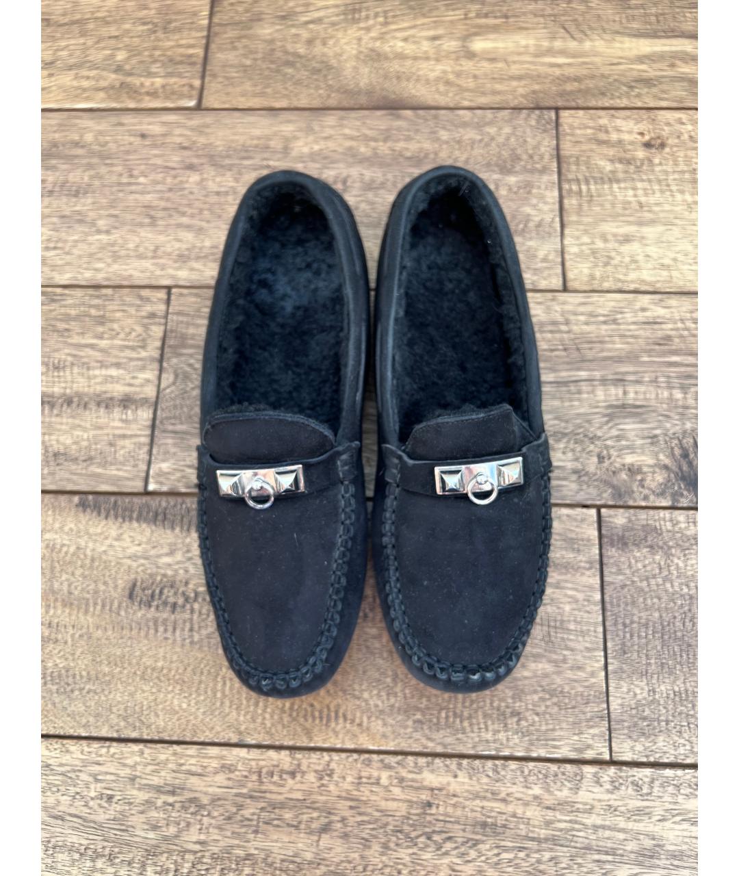 HERMES Черные замшевые мокасины, фото 2