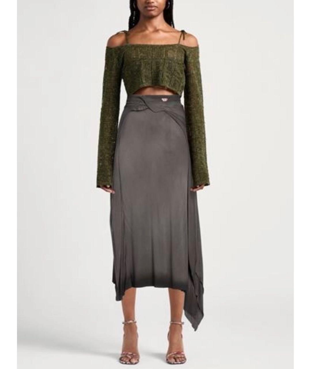 DIESEL Серая вискозная юбка миди, фото 7