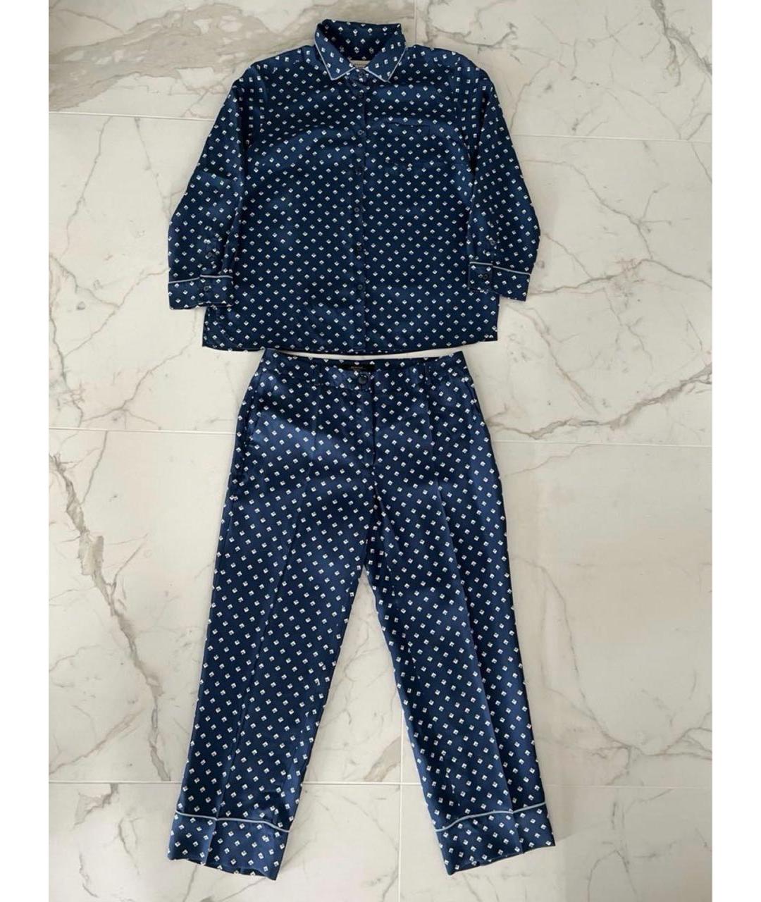 WEEKEND MAX MARA Синий шелковый костюм с брюками, фото 4