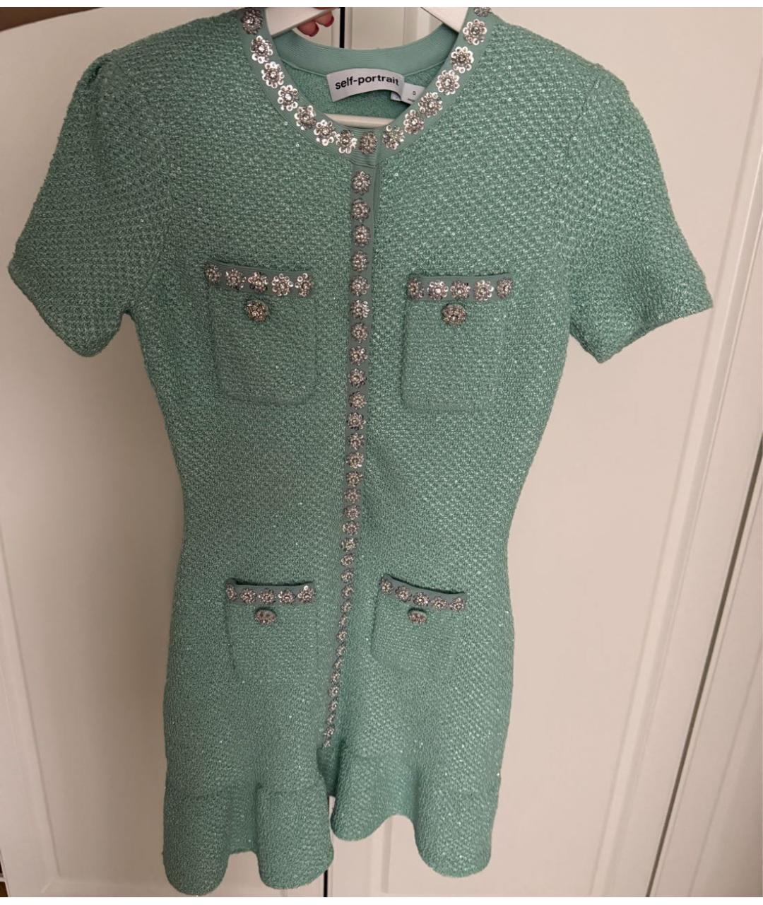 SELF-PORTRAIT Салатовыое твидовое платье, фото 2