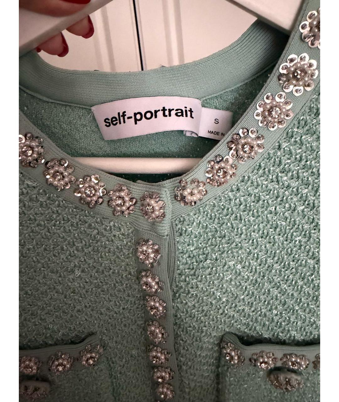 SELF-PORTRAIT Салатовыое твидовое платье, фото 4