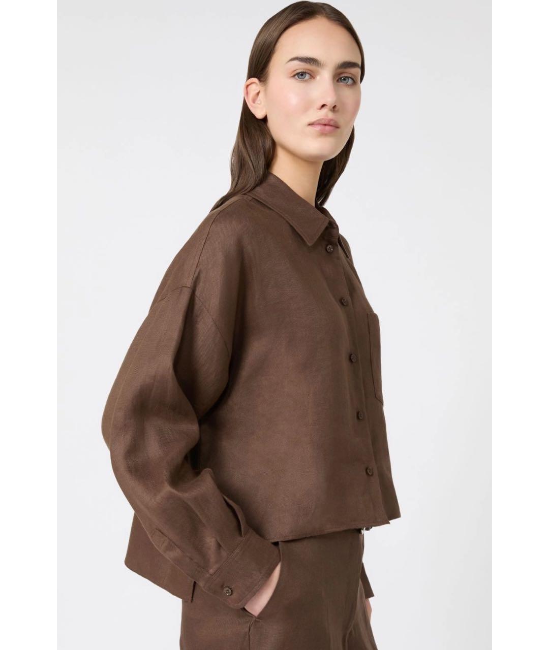 WEEKEND MAX MARA Коричневый льняной костюм с брюками, фото 3