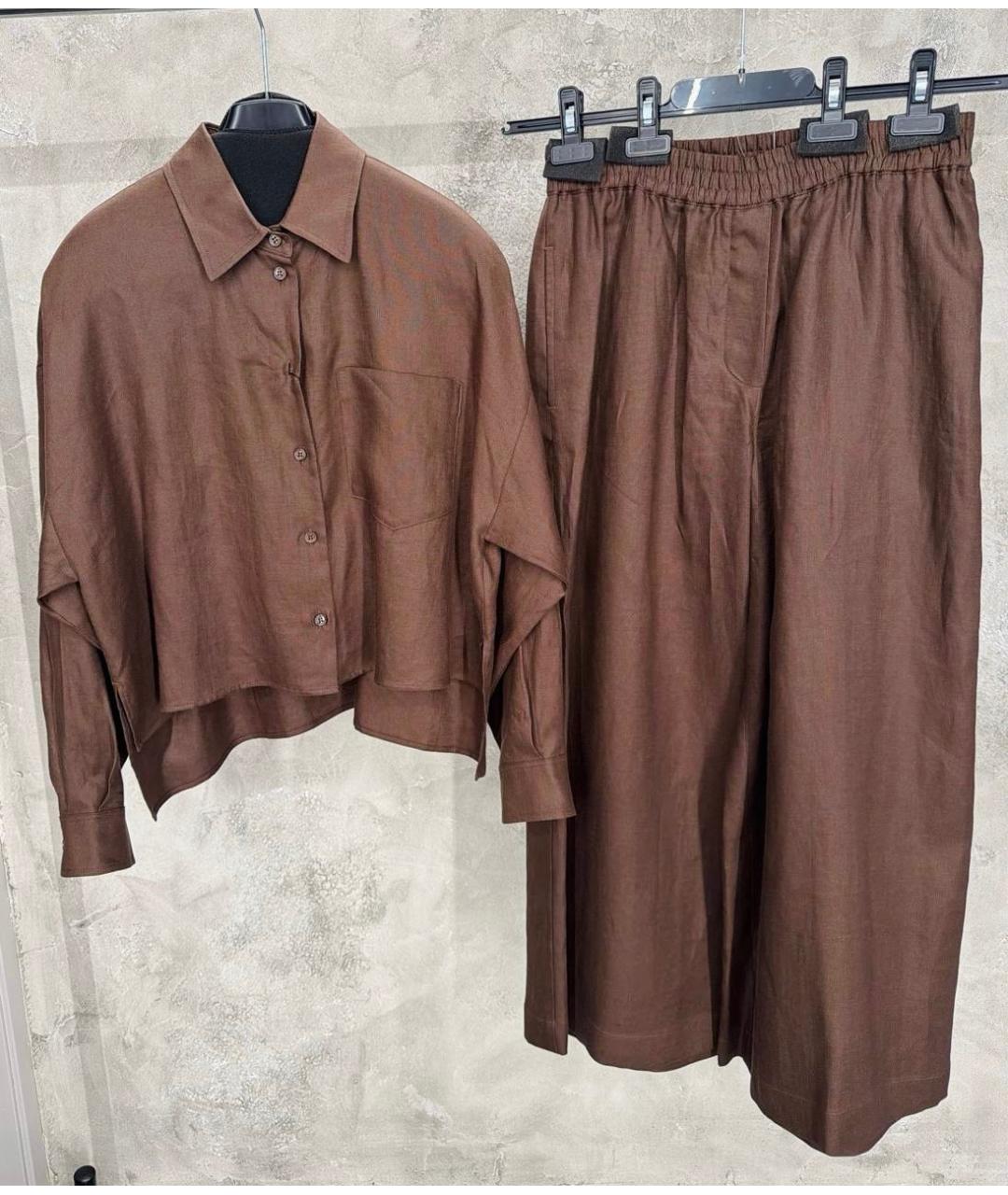 WEEKEND MAX MARA Коричневый льняной костюм с брюками, фото 7