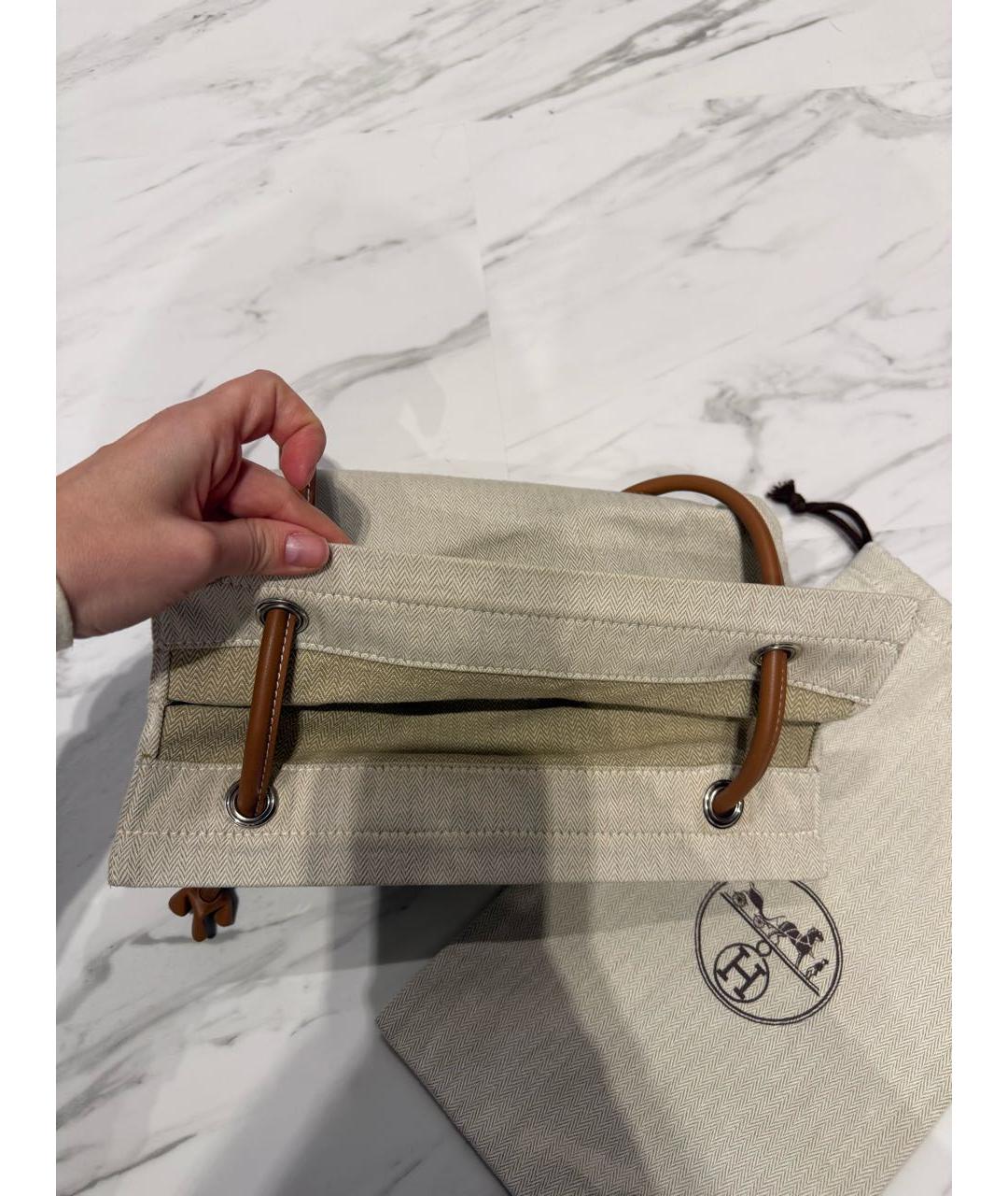HERMES Бежевая тканевая сумка тоут, фото 4