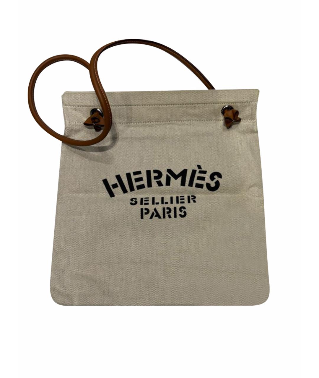 HERMES Бежевая тканевая сумка тоут, фото 1
