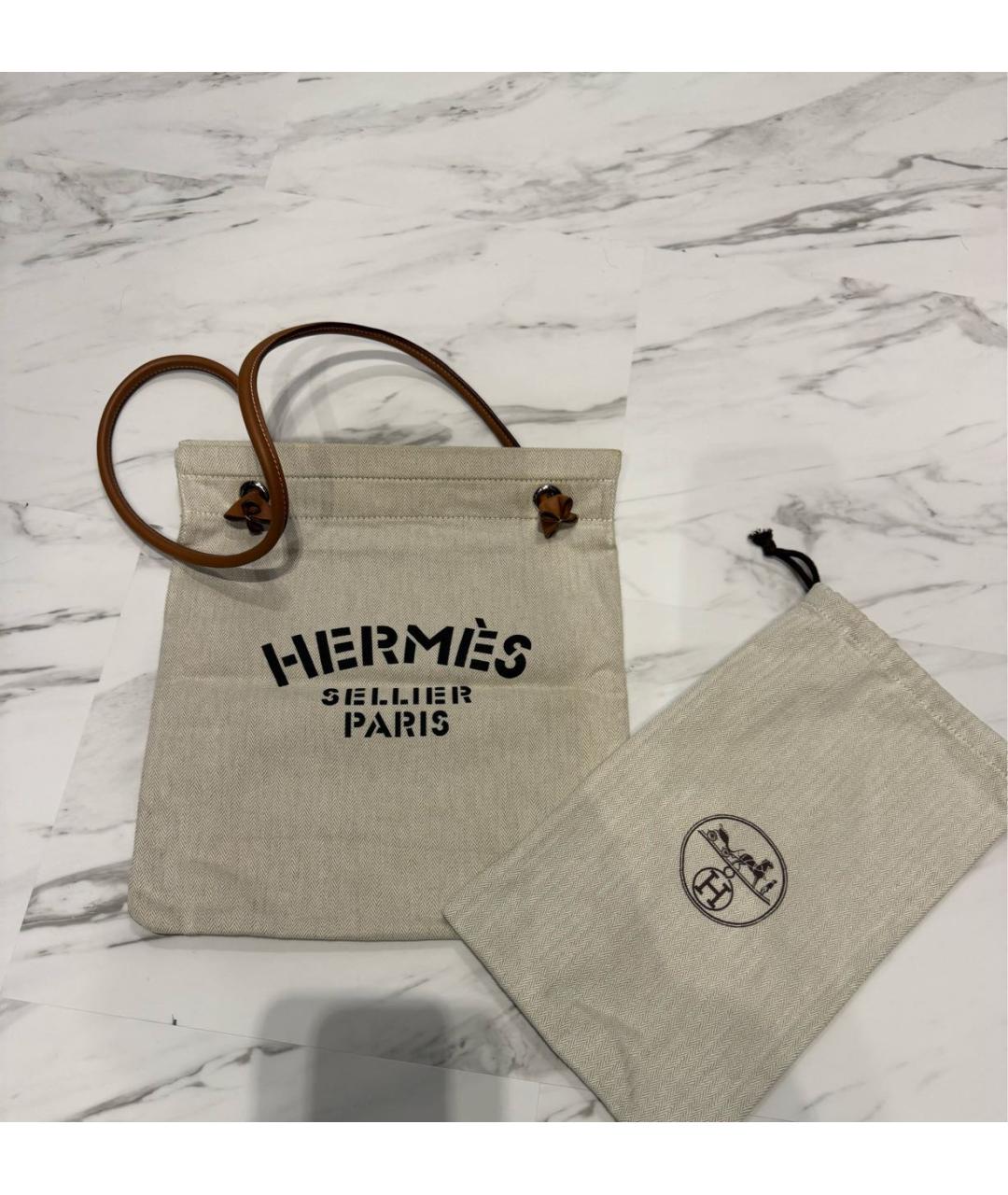 HERMES Бежевая тканевая сумка тоут, фото 7