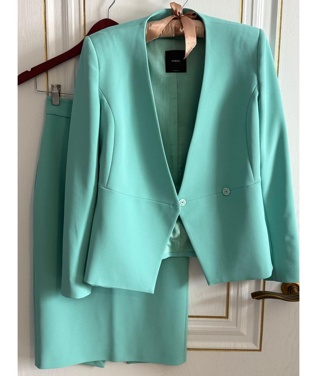 PINKO Бирюзовый ацетатный костюм с юбками, фото 9