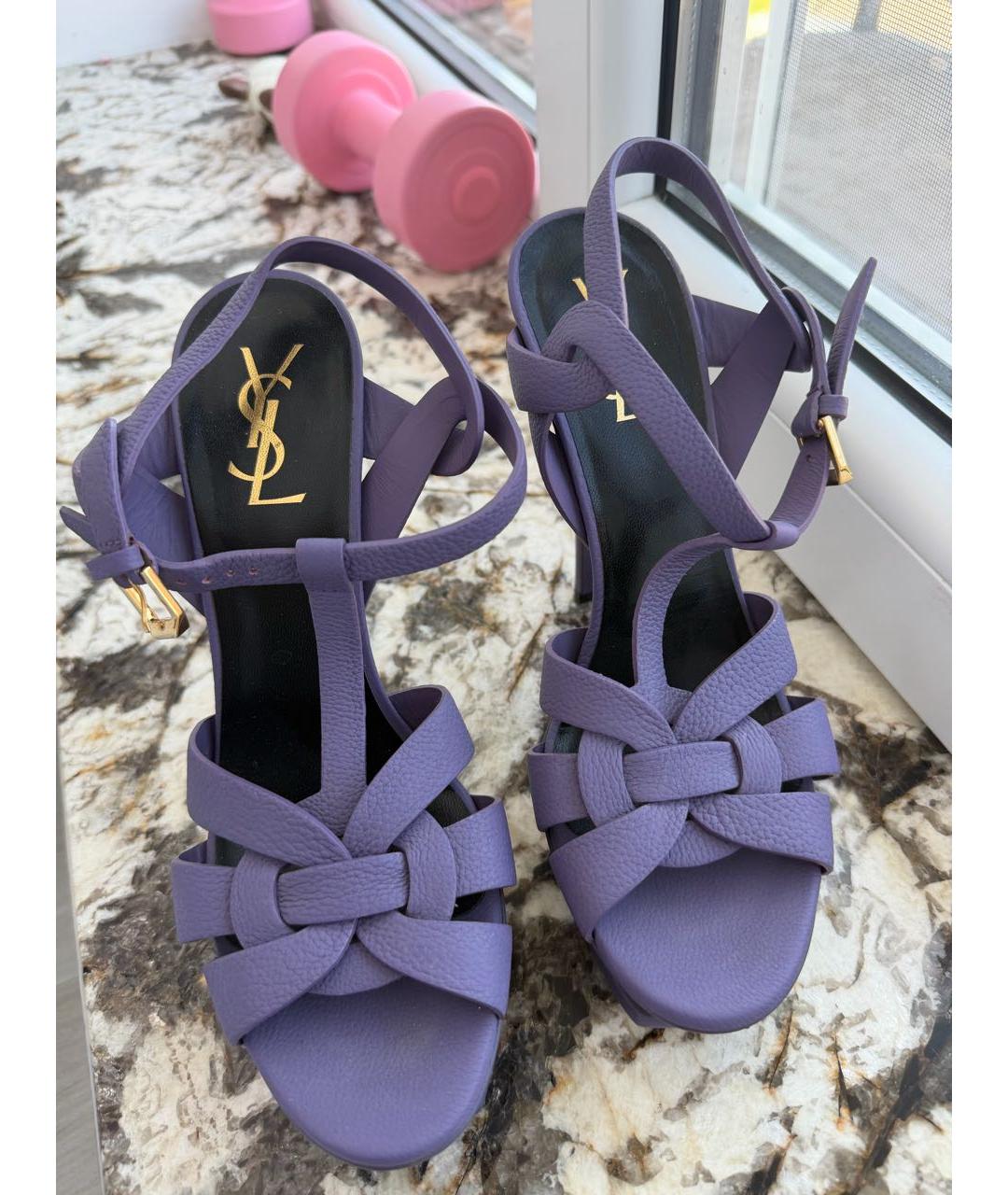 SAINT LAURENT Фиолетовые кожаные босоножки, фото 2