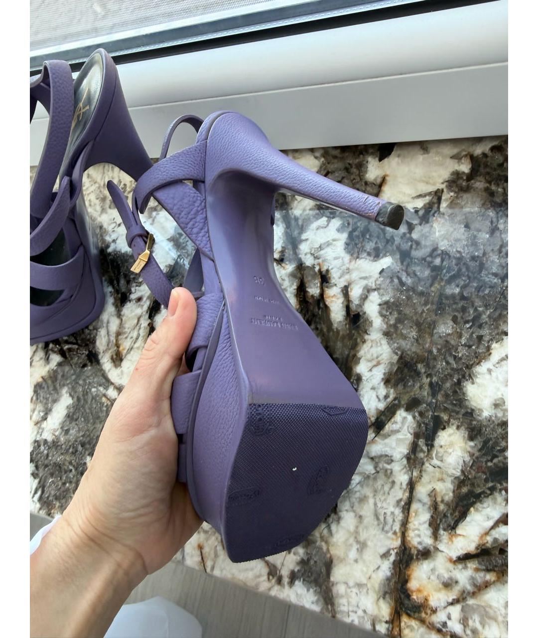 SAINT LAURENT Фиолетовые кожаные босоножки, фото 4