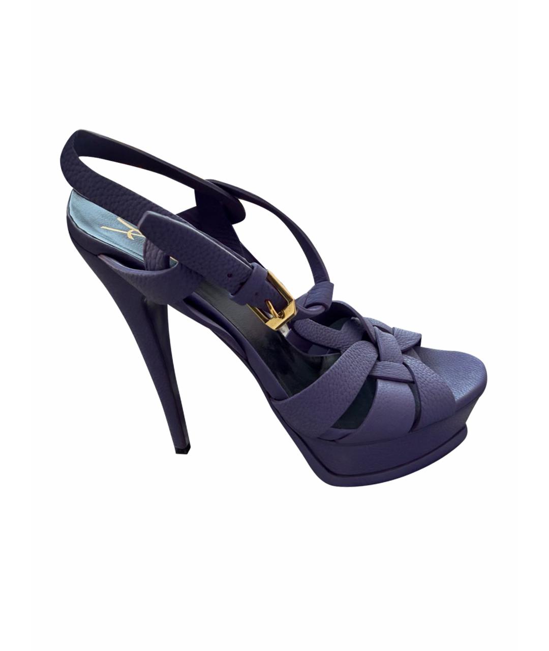 SAINT LAURENT Фиолетовые кожаные босоножки, фото 1