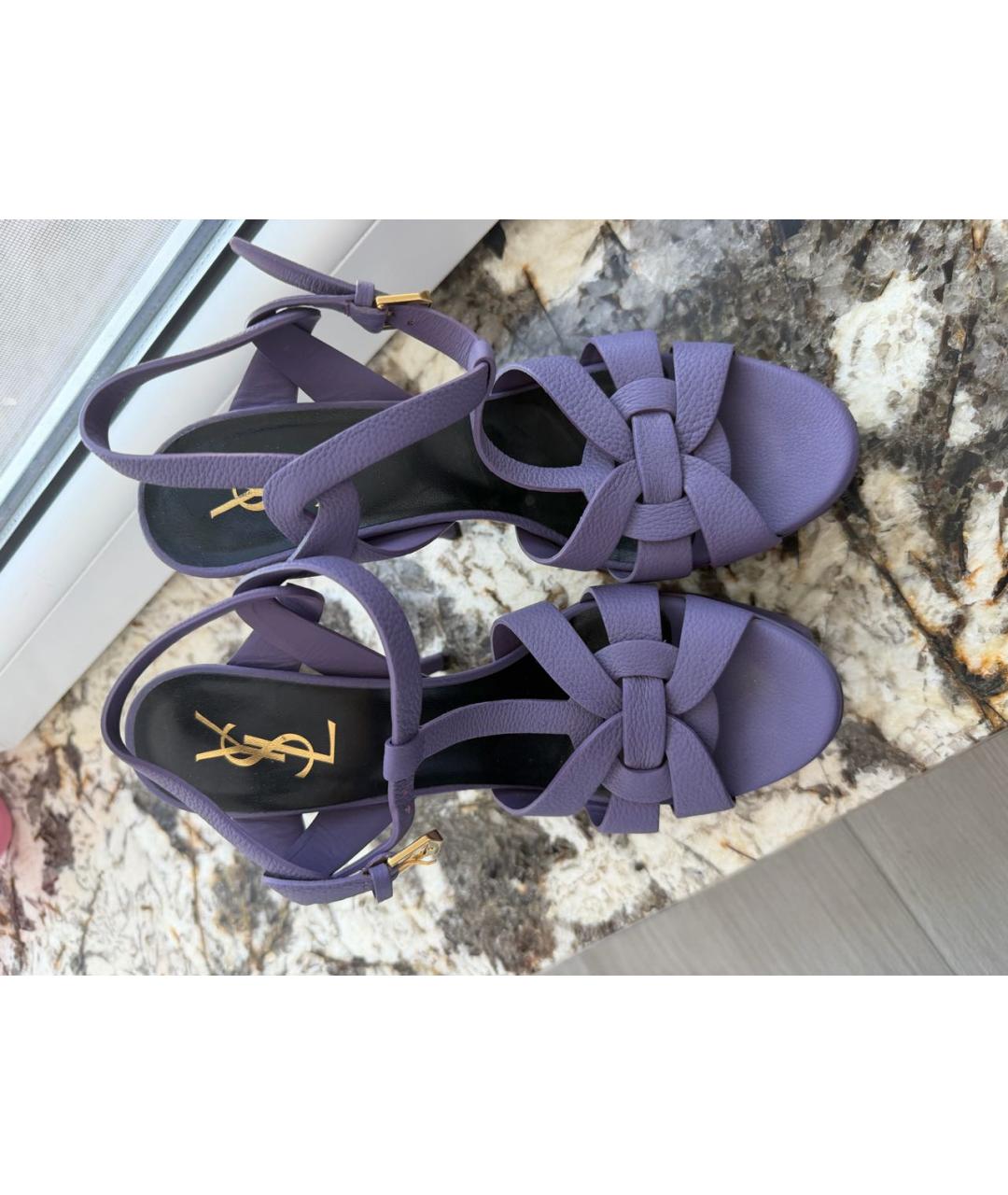 SAINT LAURENT Фиолетовые кожаные босоножки, фото 3