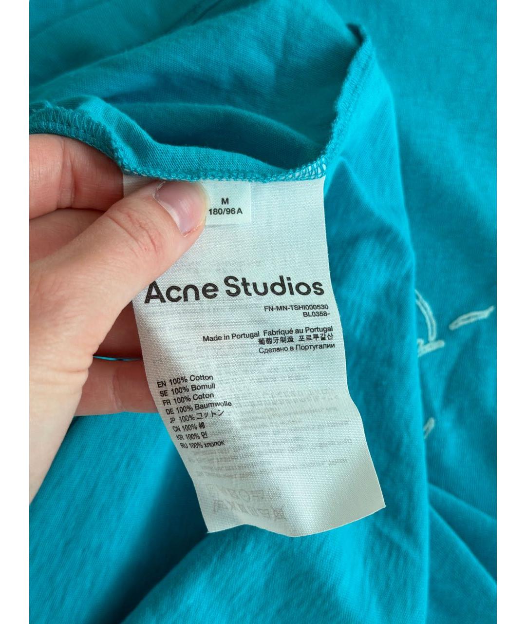 ACNE STUDIOS Бирюзовая хлопковая футболка, фото 3