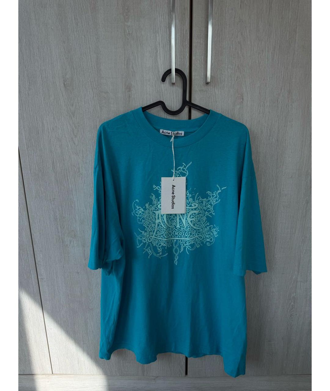 ACNE STUDIOS Бирюзовая хлопковая футболка, фото 4