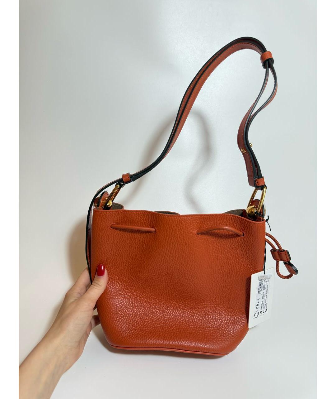 FURLA Оранжевая кожаная сумка через плечо, фото 6