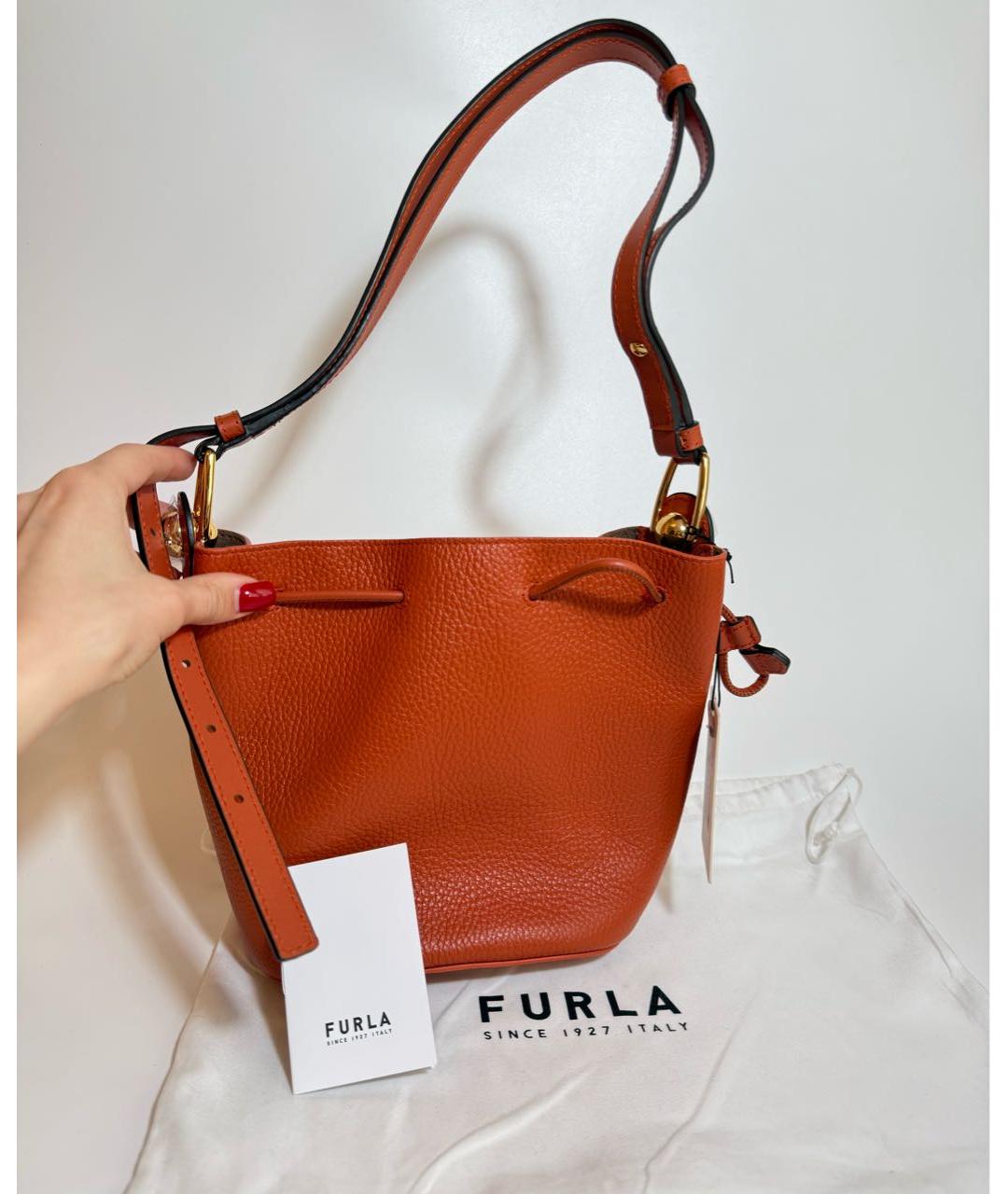 FURLA Оранжевая кожаная сумка через плечо, фото 5