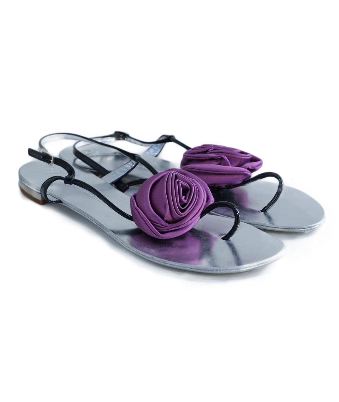 GIUSEPPE ZANOTTI DESIGN Серебряные кожаные сандалии, фото 2