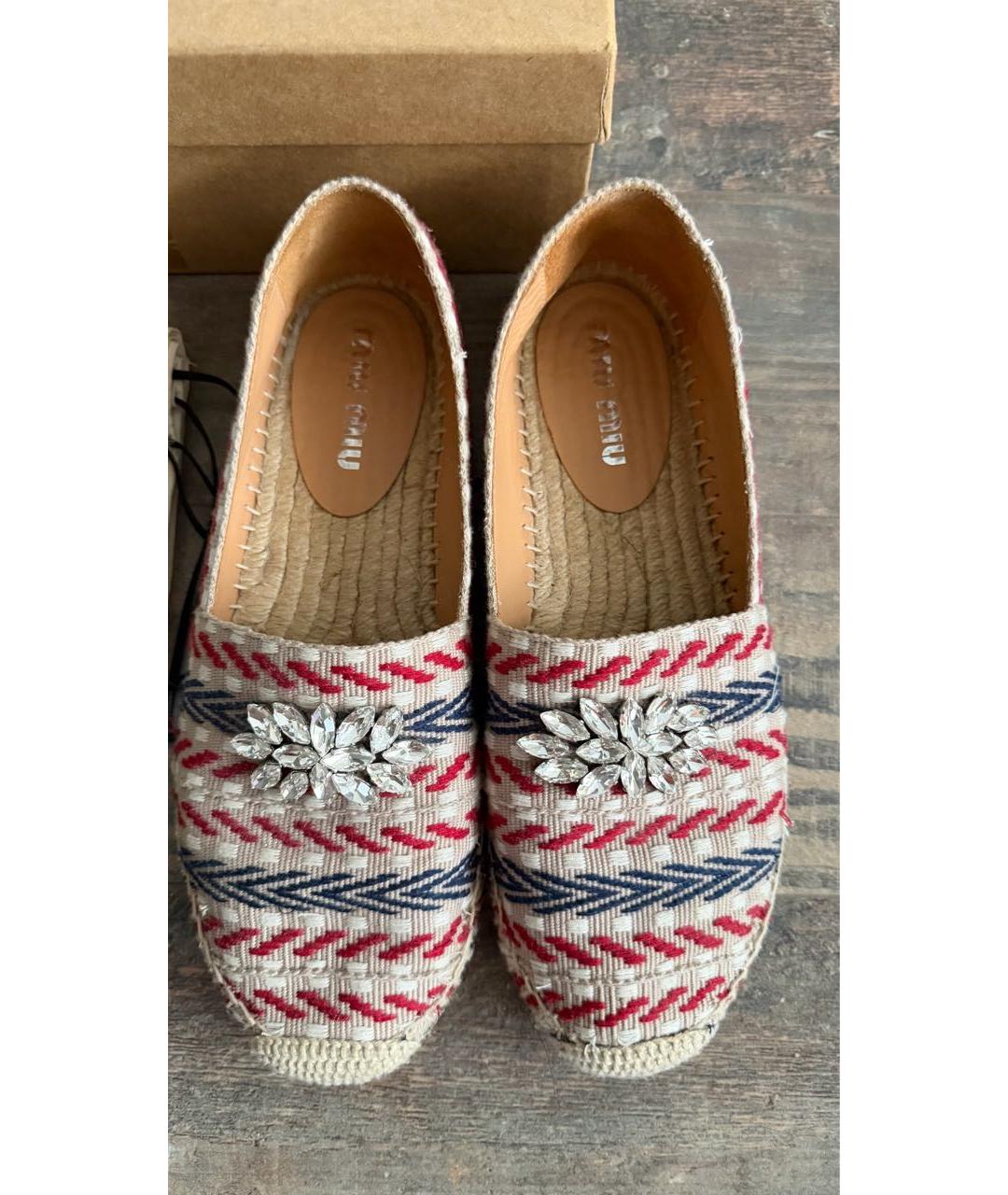MIU MIU Бежевые текстильные эспадрильи, фото 7