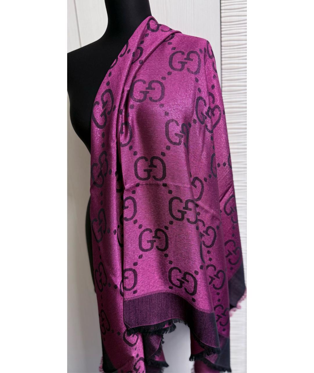 GUCCI Бордовый шерстяной платок, фото 8