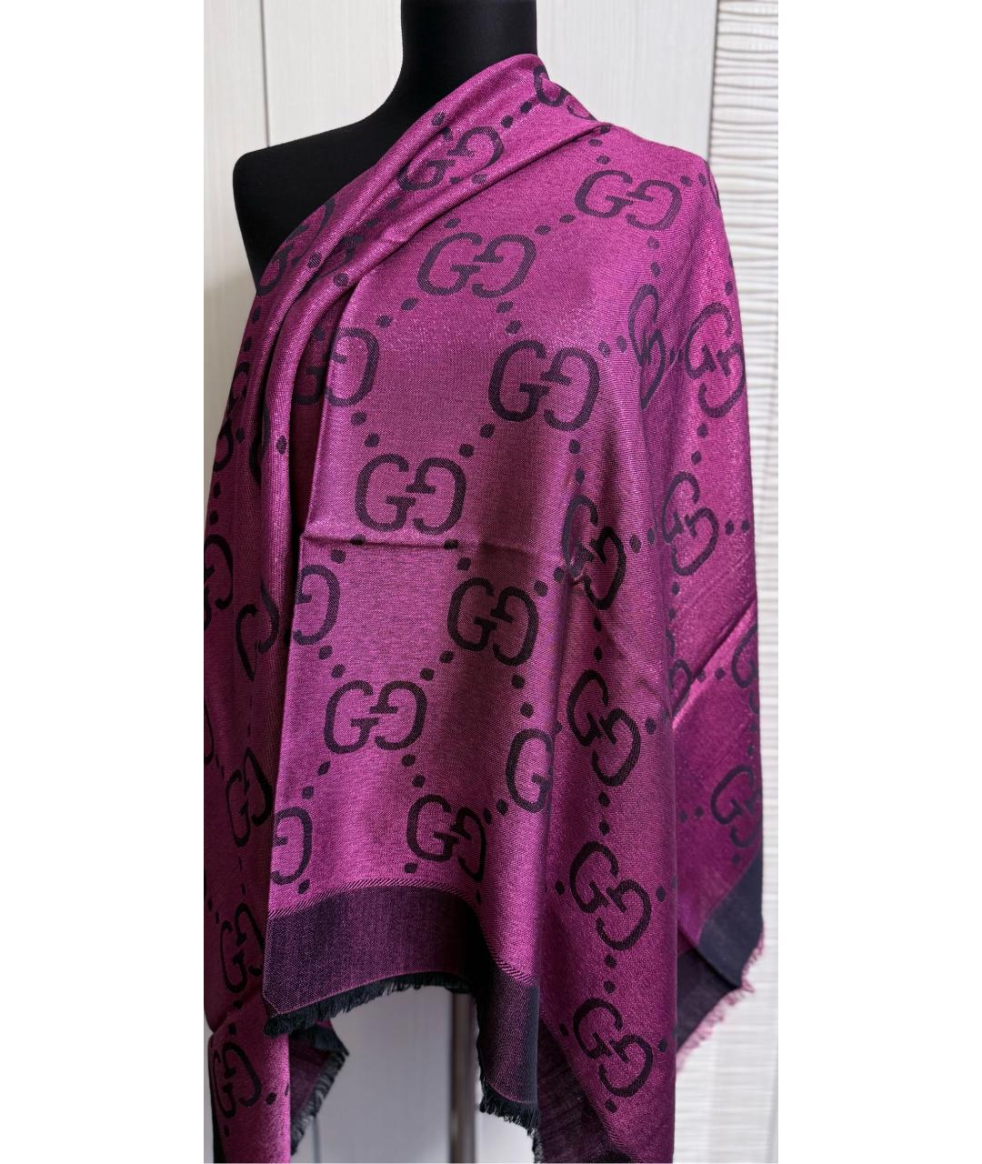 GUCCI Бордовый шерстяной платок, фото 7