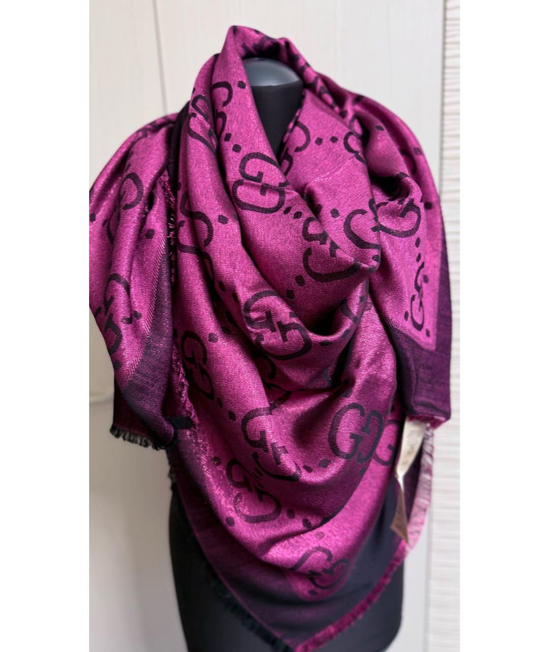 GUCCI Бордовый шерстяной платок, фото 2