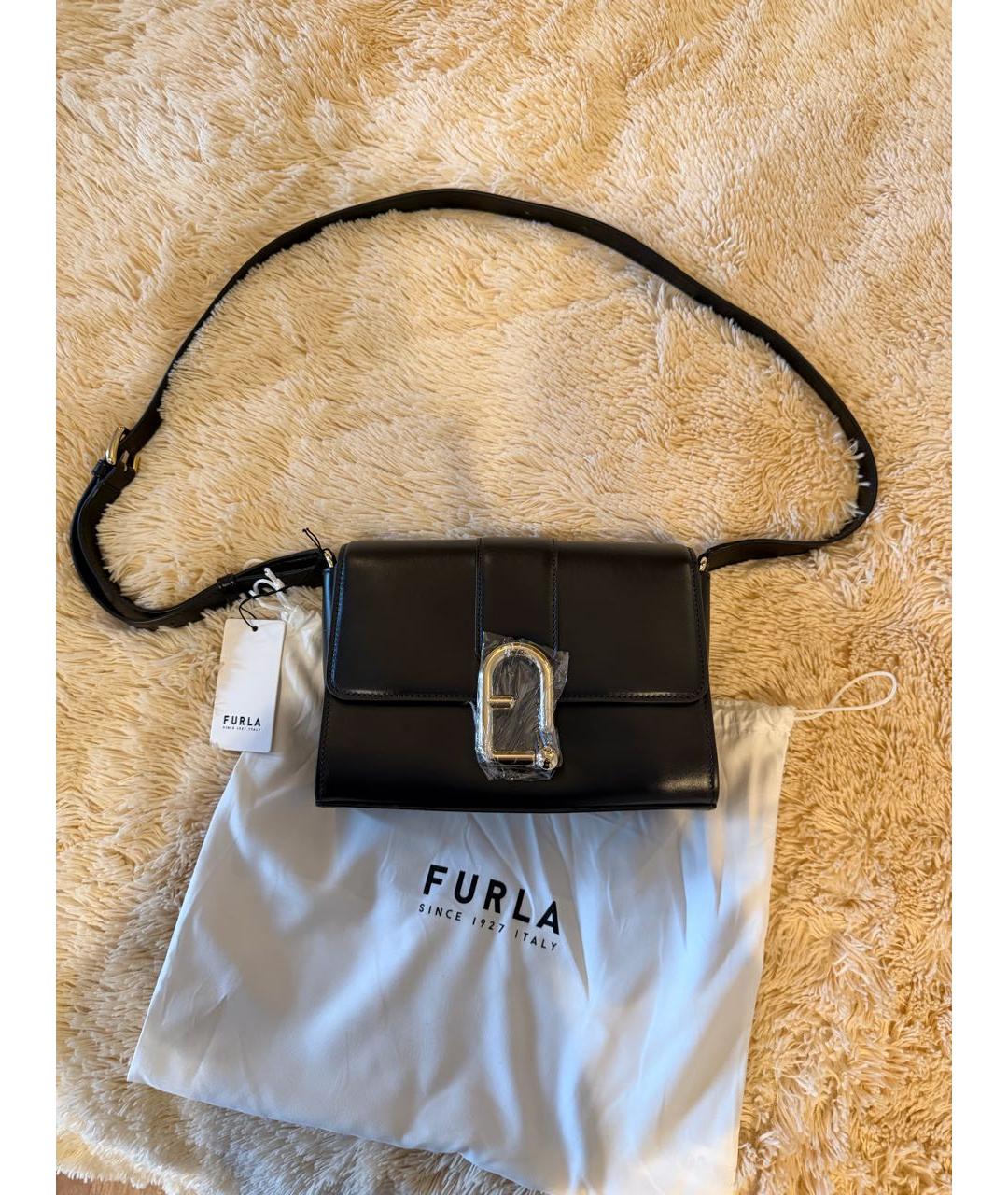 FURLA Черная кожаная сумка через плечо, фото 7