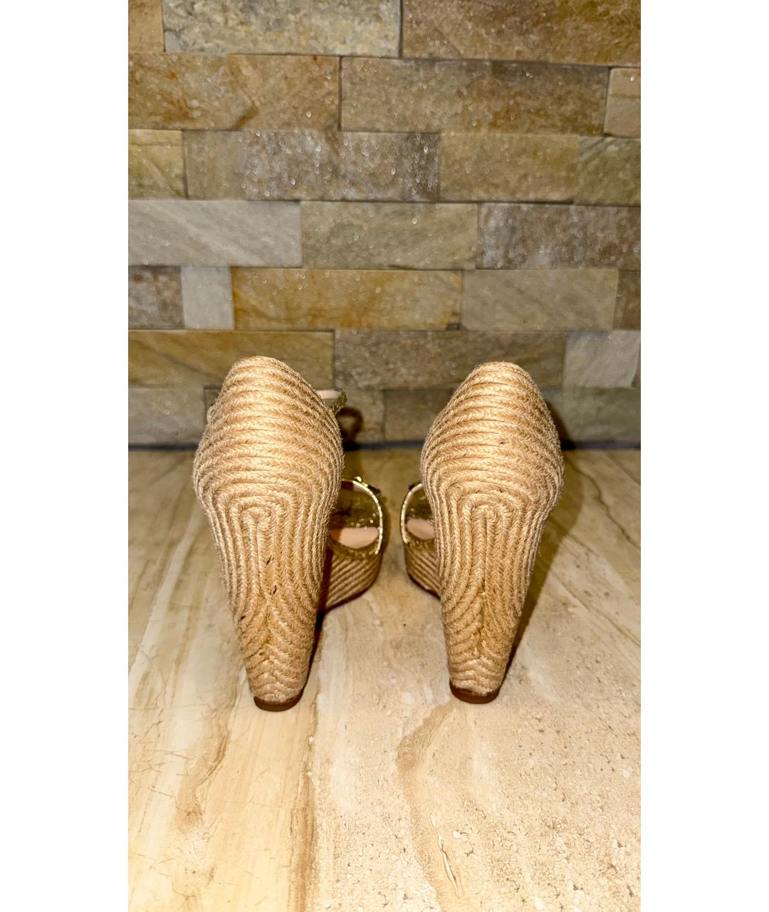 GUCCI Золотые кожаные босоножки, фото 4