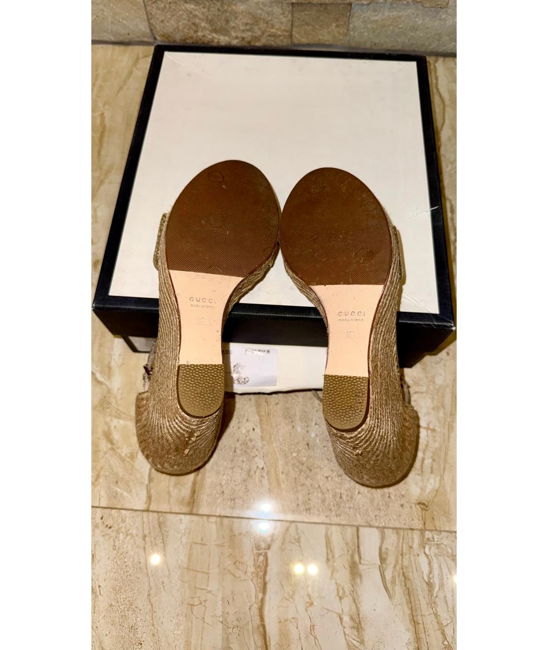 GUCCI Золотые кожаные босоножки, фото 5